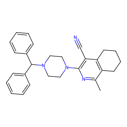 3-(4-benzhydrylpiperazin-1-yl)-1-methyl-5,6,7,8-tetrahydroisoquinoline-4-carbonitrile structure