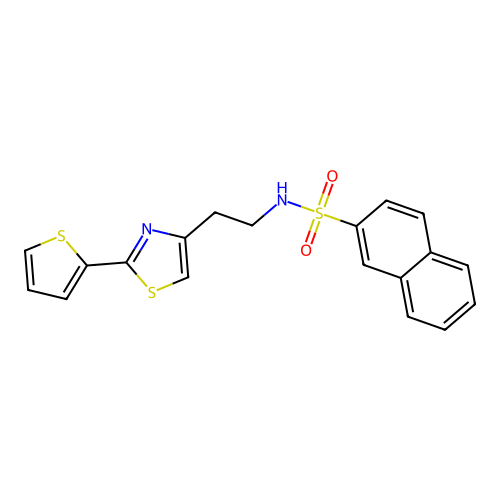 N-{2-[2-(thiophen-2-yl)-1,3-thiazol-4-yl]ethyl}naphthalene-2-sulfonamide structure