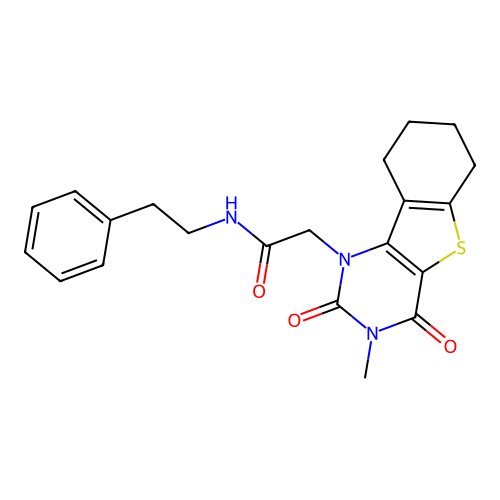 2-(3-methyl-2,4-dioxo-3,4,6,7,8,9-hexahydrobenzo[4,5]thieno[3,2-d]pyrimidin-1(2H)-yl)-N-phenethylacetamide structure