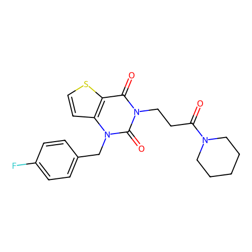 1-(4-fluorobenzyl)-3-(3-oxo-3-(piperidin-1-yl)propyl)thieno[3,2-d]pyrimidine-2,4(1H,3H)-dione structure