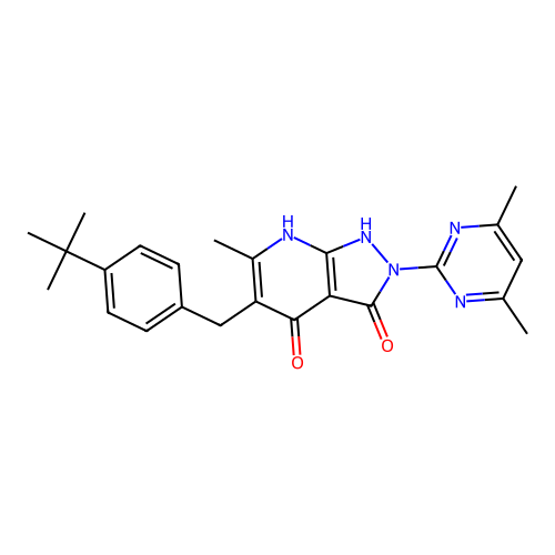 5-(4-(tert-butyl)benzyl)-2-(4,6-dimethylpyrimidin-2-yl)-6-methyl-1H-pyrazolo[3,4-b]pyridine-3,4(2H,7H)-dione structure