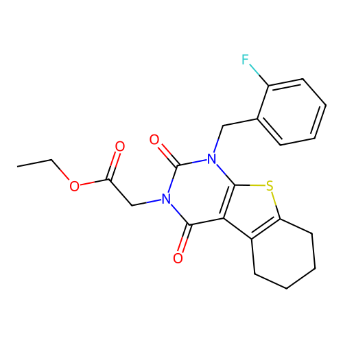 ethyl 2-(1-(2-fluorobenzyl)-2,4-dioxo-1,2,5,6,7,8-hexahydrobenzo[4,5]thieno[2,3-d]pyrimidin-3(4H)-yl)acetate structure