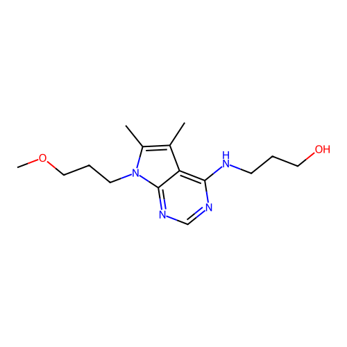 3-{[7-(3-methoxypropyl)-5,6-dimethyl-7H-pyrrolo[2,3-d]pyrimidin-4-yl]amino}propan-1-ol structure