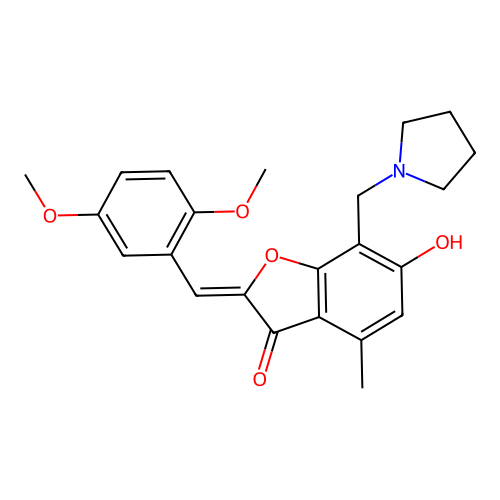 (Z)-2-(2,5-dimethoxybenzylidene)-6-hydroxy-4-methyl-7-(pyrrolidin-1-ylmethyl)benzofuran-3(2H)-one structure