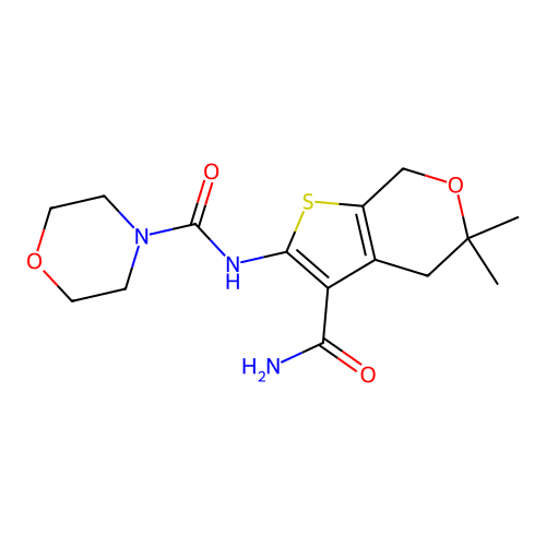 N-(3-carbamoyl-5,5-dimethyl-4,7-dihydrothieno[2,3-c]pyran-2-yl)morpholine-4-carboxamide structure