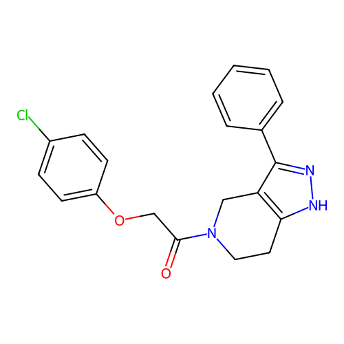 2-(4-chlorophenoxy)-1-(3-phenyl-1,4,6,7-tetrahydropyrazolo[4,3-c]pyridin-5-yl)ethanone structure