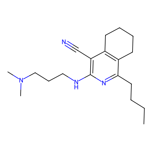 1-butyl-3-((3-(dimethylamino)propyl)amino)-5,6,7,8-tetrahydroisoquinoline-4-carbonitrile structure