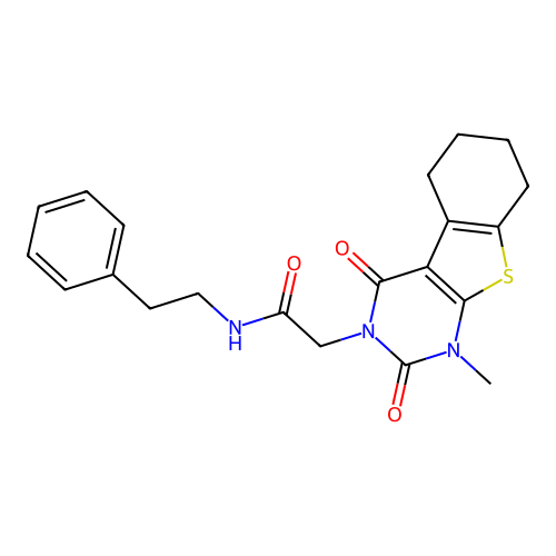 2-(1-methyl-2,4-dioxo-1,2,5,6,7,8-hexahydrobenzo[4,5]thieno[2,3-d]pyrimidin-3(4H)-yl)-N-phenethylacetamide structure