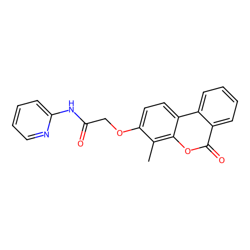 2-((4-methyl-6-oxo-6H-benzo[c]chromen-3-yl)oxy)-N-(pyridin-2-yl)acetamide structure