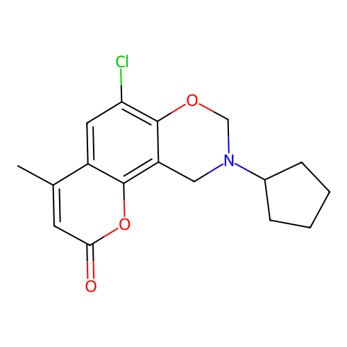 6-chloro-9-cyclopentyl-4-methyl-9,10-dihydrochromeno[8,7-e][1,3]oxazin-2(8H)-one structure
