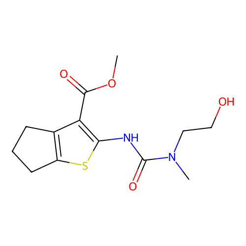 methyl 2-[[2-hydroxyethyl(methyl)carbamoyl]amino]-5,6-dihydro-4H-cyclopenta[b]thiophene-3-carboxylate structure