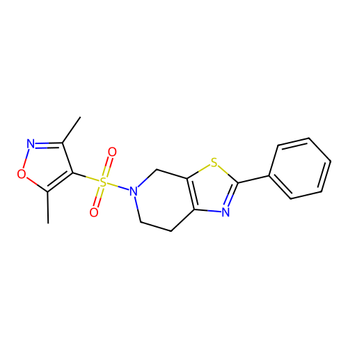 3,5-dimethyl-4-((2-phenyl-6,7-dihydrothiazolo[5,4-c]pyridin-5(4H)-yl)sulfonyl)isoxazole structure