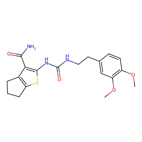2-(3-(3,4-dimethoxyphenethyl)ureido)-5,6-dihydro-4H-cyclopenta[b]thiophene-3-carboxamide structure