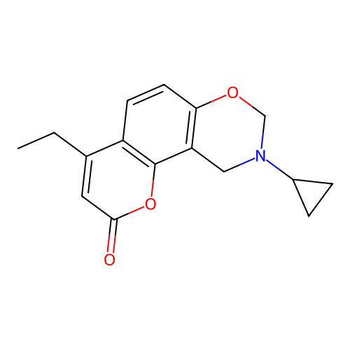 9-cyclopropyl-4-ethyl-9,10-dihydrochromeno[8,7-e][1,3]oxazin-2(8H)-one structure