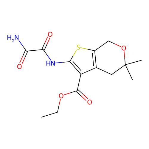 ethyl 5,5-dimethyl-2-(oxamoylamino)-4,7-dihydrothieno[2,3-c]pyran-3-carboxylate structure