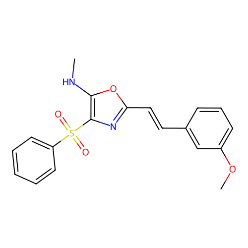 (E)-2-(3-methoxystyryl)-N-methyl-4-(phenylsulfonyl)oxazol-5-amine structure