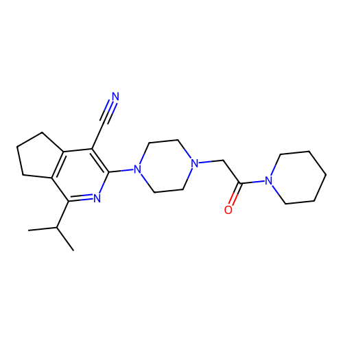 1-isopropyl-3-(4-(2-oxo-2-(piperidin-1-yl)ethyl)piperazin-1-yl)-6,7-dihydro-5H-cyclopenta[c]pyridine-4-carbonitrile structure