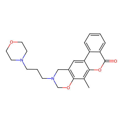 7-methyl-10-(3-morpholinopropyl)-10,11-dihydrobenzo[3,4]chromeno[6,7-e][1,3]oxazin-5(9H)-one structure