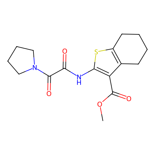 methyl 2-(2-oxo-2-(pyrrolidin-1-yl)acetamido)-4,5,6,7-tetrahydrobenzo[b]thiophene-3-carboxylate structure