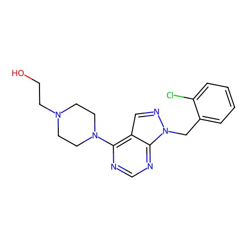 2-(4-(1-(2-chlorobenzyl)-1H-pyrazolo[3,4-d]pyrimidin-4-yl)piperazin-1-yl)ethanol structure