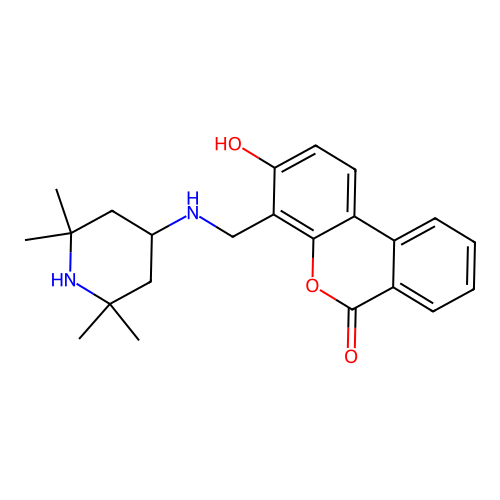 3-hydroxy-4-(((2,2,6,6-tetramethylpiperidin-4-yl)amino)methyl)-6H-benzo[c]chromen-6-one structure