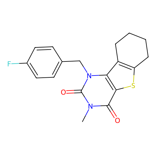 1-(4-fluorobenzyl)-3-methyl-6,7,8,9-tetrahydrobenzo[4,5]thieno[3,2-d]pyrimidine-2,4(1H,3H)-dione structure
