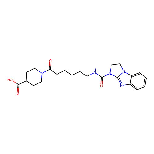 1-{6-[(2,3-dihydro-1H-imidazo[1,2-a]benzimidazol-1-ylcarbonyl)amino]hexanoyl}piperidine-4-carboxylic acid structure