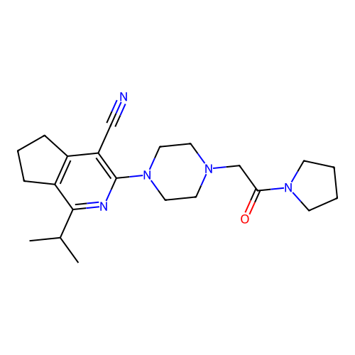 1-isopropyl-3-(4-(2-oxo-2-(pyrrolidin-1-yl)ethyl)piperazin-1-yl)-6,7-dihydro-5H-cyclopenta[c]pyridine-4-carbonitrile structure
