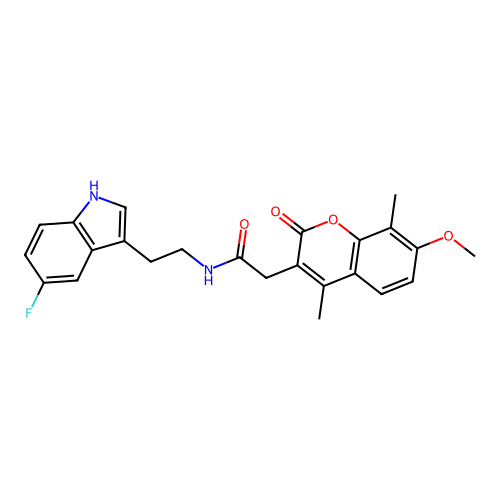 N-(2-(5-fluoro-1H-indol-3-yl)ethyl)-2-(7-methoxy-4,8-dimethyl-2-oxo-2H-chromen-3-yl)acetamide structure