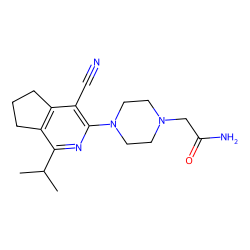 2-{4-[4-cyano-1-(propan-2-yl)-6,7-dihydro-5H-cyclopenta[c]pyridin-3-yl]piperazin-1-yl}acetamide structure