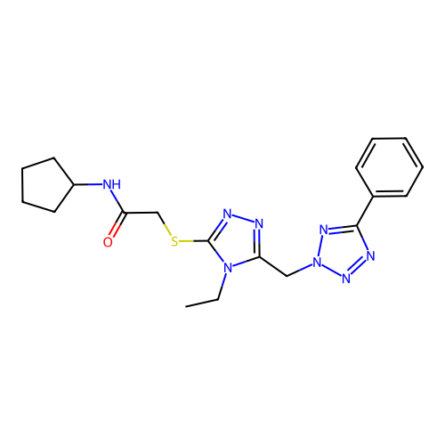 N-cyclopentyl-2-((4-ethyl-5-((5-phenyl-2H-tetrazol-2-yl)methyl)-4H-1,2,4-triazol-3-yl)thio)acetamide structure