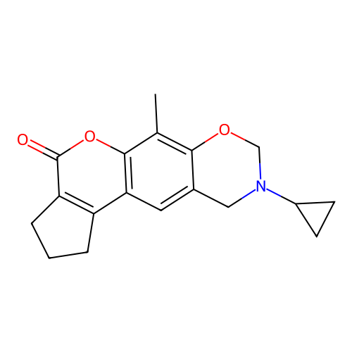 9-cyclopropyl-6-methyl-2,3,9,10-tetrahydro-8H-cyclopenta[3,4]chromeno[6,7-e][1,3]oxazin-4(1H)-one structure