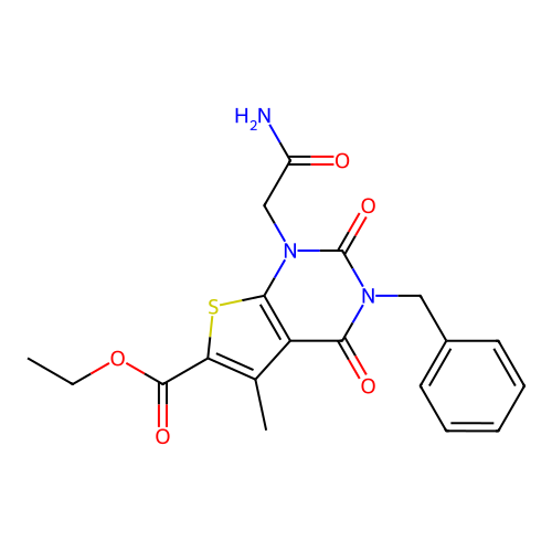 ethyl 1-(2-amino-2-oxoethyl)-3-benzyl-5-methyl-2,4-dioxo-1,2,3,4-tetrahydrothieno[2,3-d]pyrimidine-6-carboxylate structure