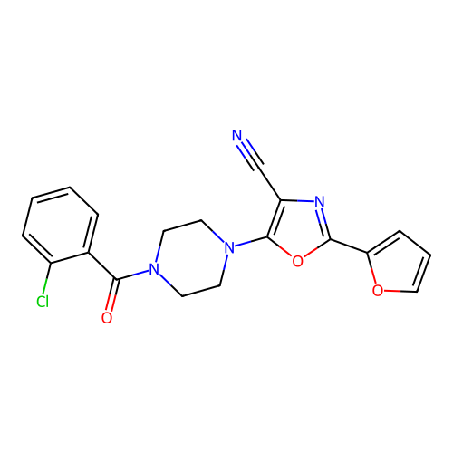 5-[4-(2-Chlorobenzoyl)piperazin-1-yl]-2-(furan-2-yl)-1,3-oxazole-4-carbonitrile structure