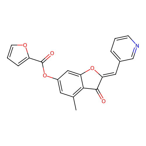 (Z)-4-methyl-3-oxo-2-(pyridin-3-ylmethylene)-2,3-dihydrobenzofuran-6-yl furan-2-carboxylate structure