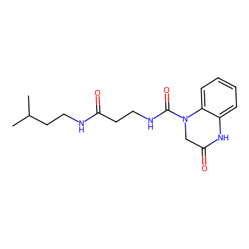 3-hydroxy-N-{3-[(3-methylbutyl)amino]-3-oxopropyl}quinoxaline-1(2H)-carboxamide structure