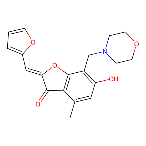(Z)-2-(furan-2-ylmethylene)-6-hydroxy-4-methyl-7-(morpholinomethyl)benzofuran-3(2H)-one structure