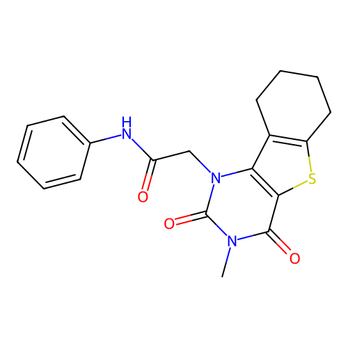 2-(3-methyl-2,4-dioxo-3,4,6,7,8,9-hexahydrobenzo[4,5]thieno[3,2-d]pyrimidin-1(2H)-yl)-N-phenylacetamide structure