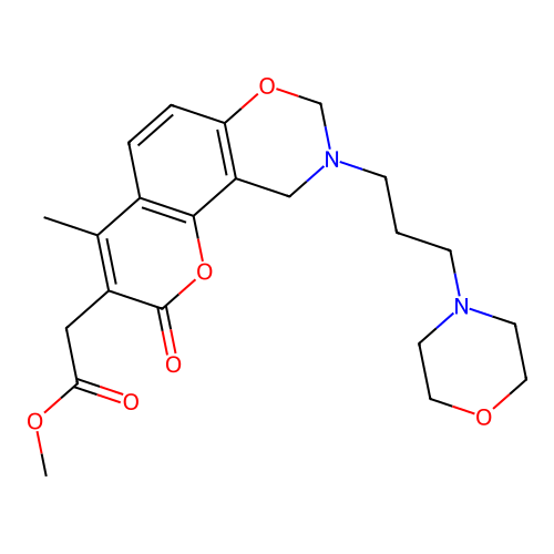 methyl 2-(4-methyl-9-(3-morpholinopropyl)-2-oxo-2,8,9,10-tetrahydrochromeno[8,7-e][1,3]oxazin-3-yl)acetate structure