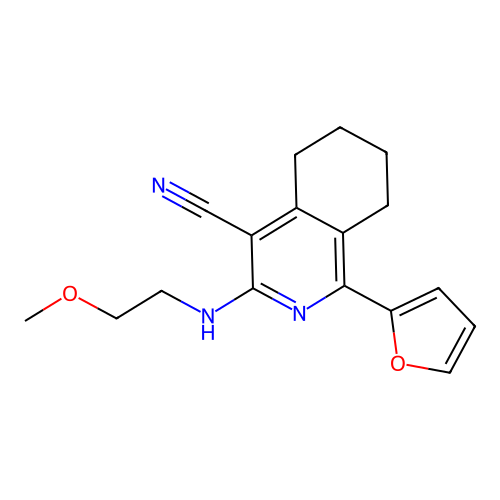 1-(2-furyl)-3-(2-methoxyethylamino)-5,6,7,8-tetrahydroisoquinoline-4-carbonitrile structure