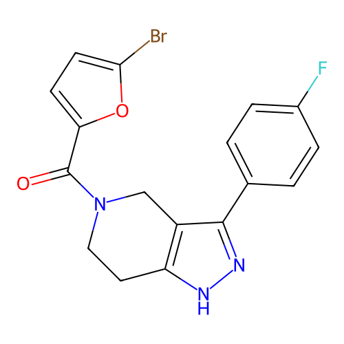 (5-bromofuran-2-yl)(3-(4-fluorophenyl)-6,7-dihydro-2H-pyrazolo[4,3-c]pyridin-5(4H)-yl)methanone structure