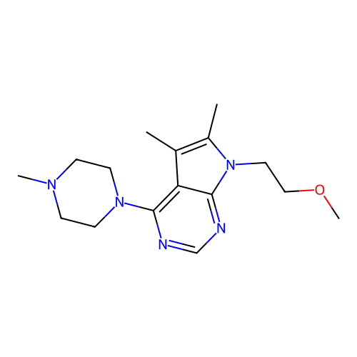 7-(2-methoxyethyl)-5,6-dimethyl-4-(4-methylpiperazin-1-yl)-7H-pyrrolo[2,3-d]pyrimidine structure