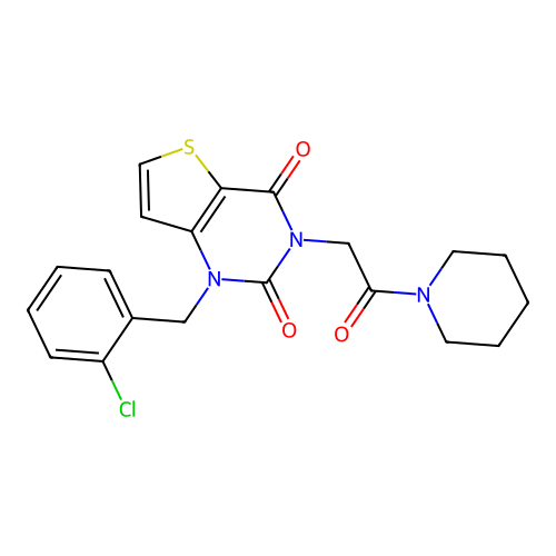 1-(2-chlorobenzyl)-3-(2-oxo-2-(piperidin-1-yl)ethyl)thieno[3,2-d]pyrimidine-2,4(1H,3H)-dione structure