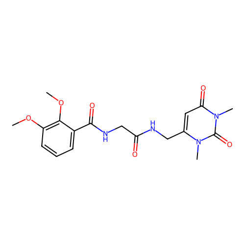N-(2-(((1,3-dimethyl-2,6-dioxo-1,2,3,6-tetrahydropyrimidin-4-yl)methyl)amino)-2-oxoethyl)-2,3-dimethoxybenzamide structure