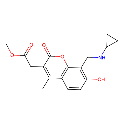 methyl 2-(8-((cyclopropylamino)methyl)-7-hydroxy-4-methyl-2-oxo-2H-chromen-3-yl)acetate structure