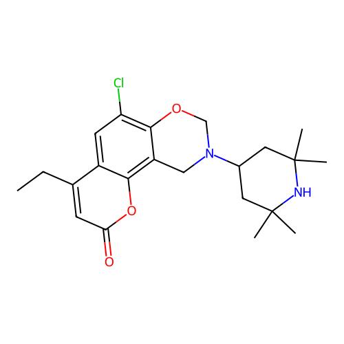6-chloro-4-ethyl-9-(2,2,6,6-tetramethylpiperidin-4-yl)-9,10-dihydrochromeno[8,7-e][1,3]oxazin-2(8H)-one structure