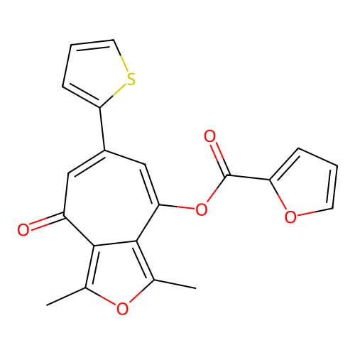 1,3-dimethyl-4-oxo-6-(thiophen-2-yl)-4H-cyclohepta[c]furan-8-yl furan-2-carboxylate structure