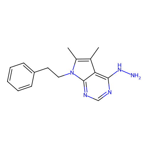 4-hydrazinyl-5,6-dimethyl-7-(2-phenylethyl)-7H-pyrrolo[2,3-d]pyrimidine structure