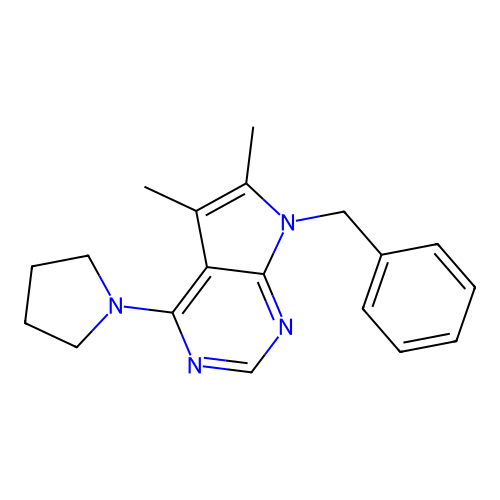 7-benzyl-5,6-dimethyl-4-(pyrrolidin-1-yl)-7H-pyrrolo[2,3-d]pyrimidine structure
