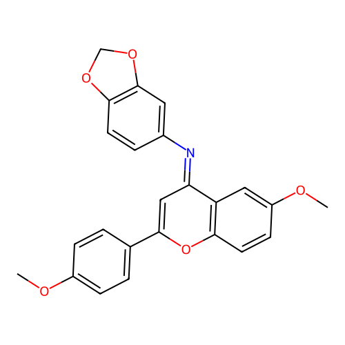 (E)-N-(6-methoxy-2-(4-methoxyphenyl)-4H-chromen-4-ylidene)benzo[d][1,3]dioxol-5-amine structure